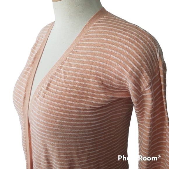 Peyton Primrose lightweight open front striped cotton cardigan with pockets. - Picture 2 of 10